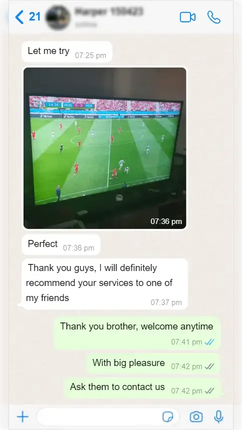 WhatsApp conversation between a subscriber and Lynx IPTV support — screenshot 5 of 9