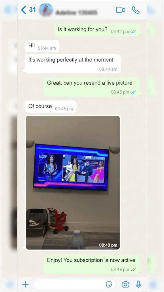 WhatsApp conversation between a subscriber and Lynx IPTV support — screenshot 6 of 9