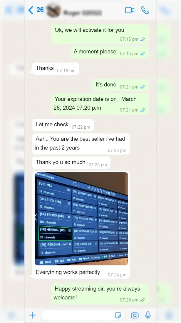 WhatsApp conversation between a subscriber and Lynx IPTV support — screenshot 7 of 9