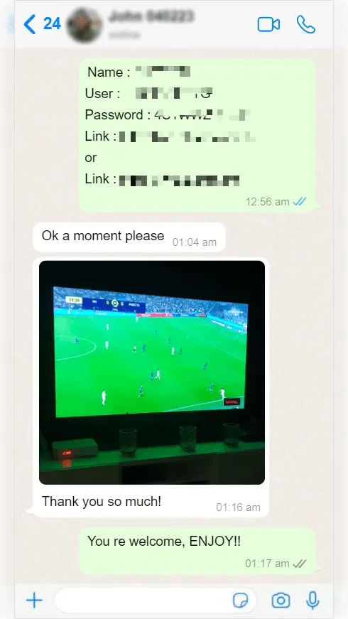 WhatsApp conversation between a subscriber and Lynx IPTV support — screenshot 8 of 9