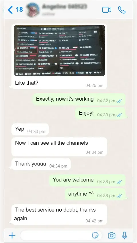 WhatsApp conversation between a subscriber and Lynx IPTV support — screenshot 9 of 9
